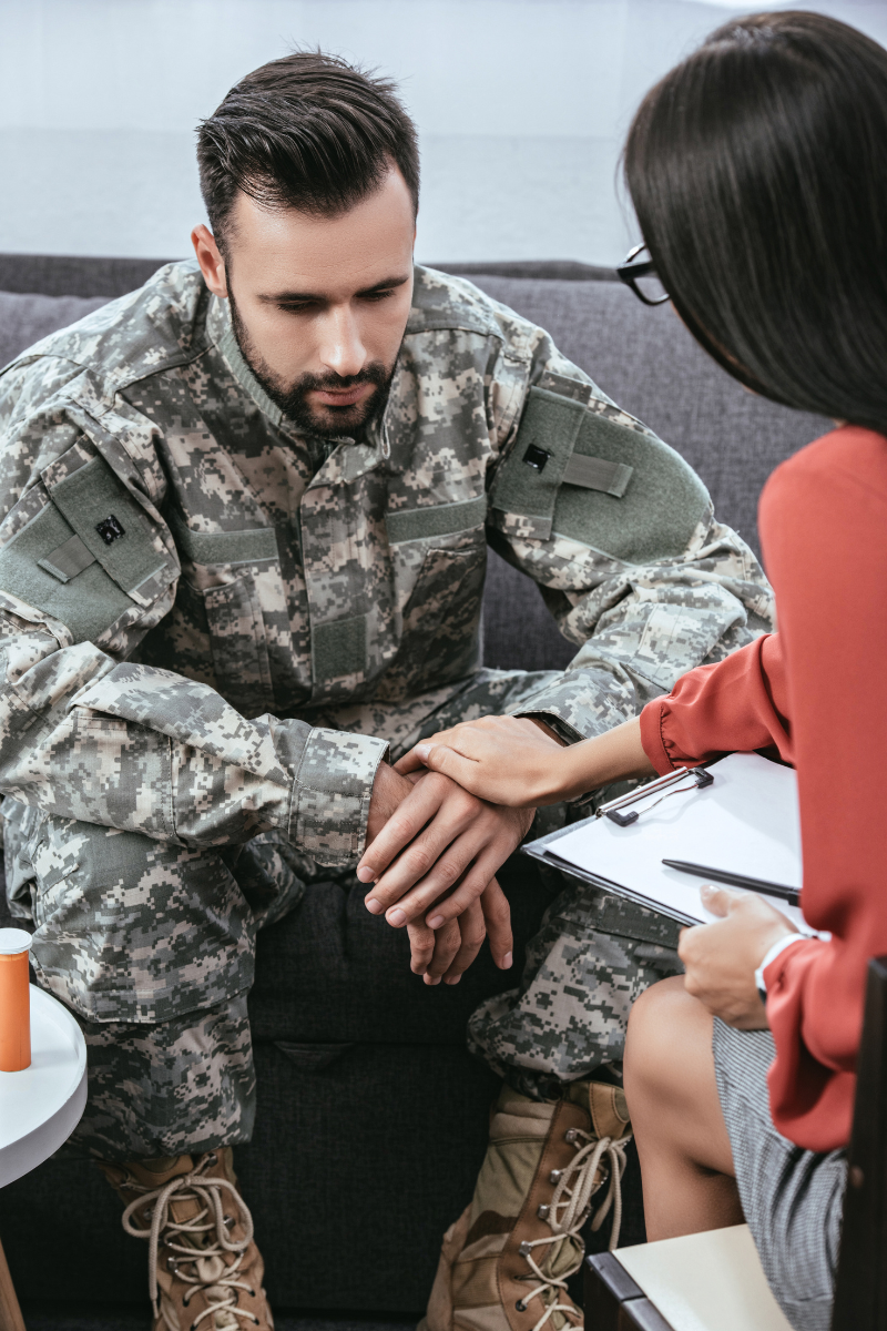Service Member sitting during therapy. EMDR. Online Therapy. New Bern, NC