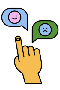 hand pointing to a happy face in a text bubble. Mood Management counseling in New Bern, NC. 28562