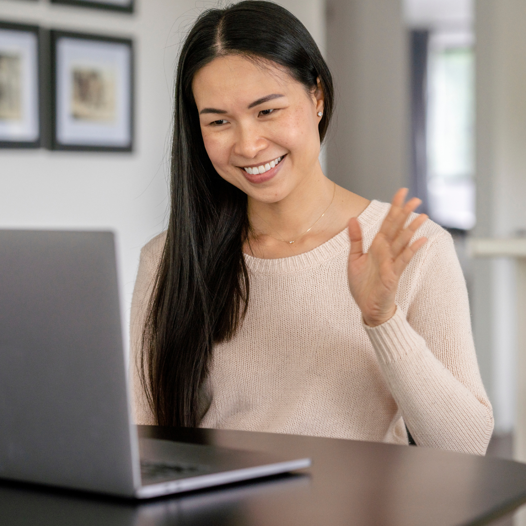 women waving at computer screen. Online Therapy. 28562