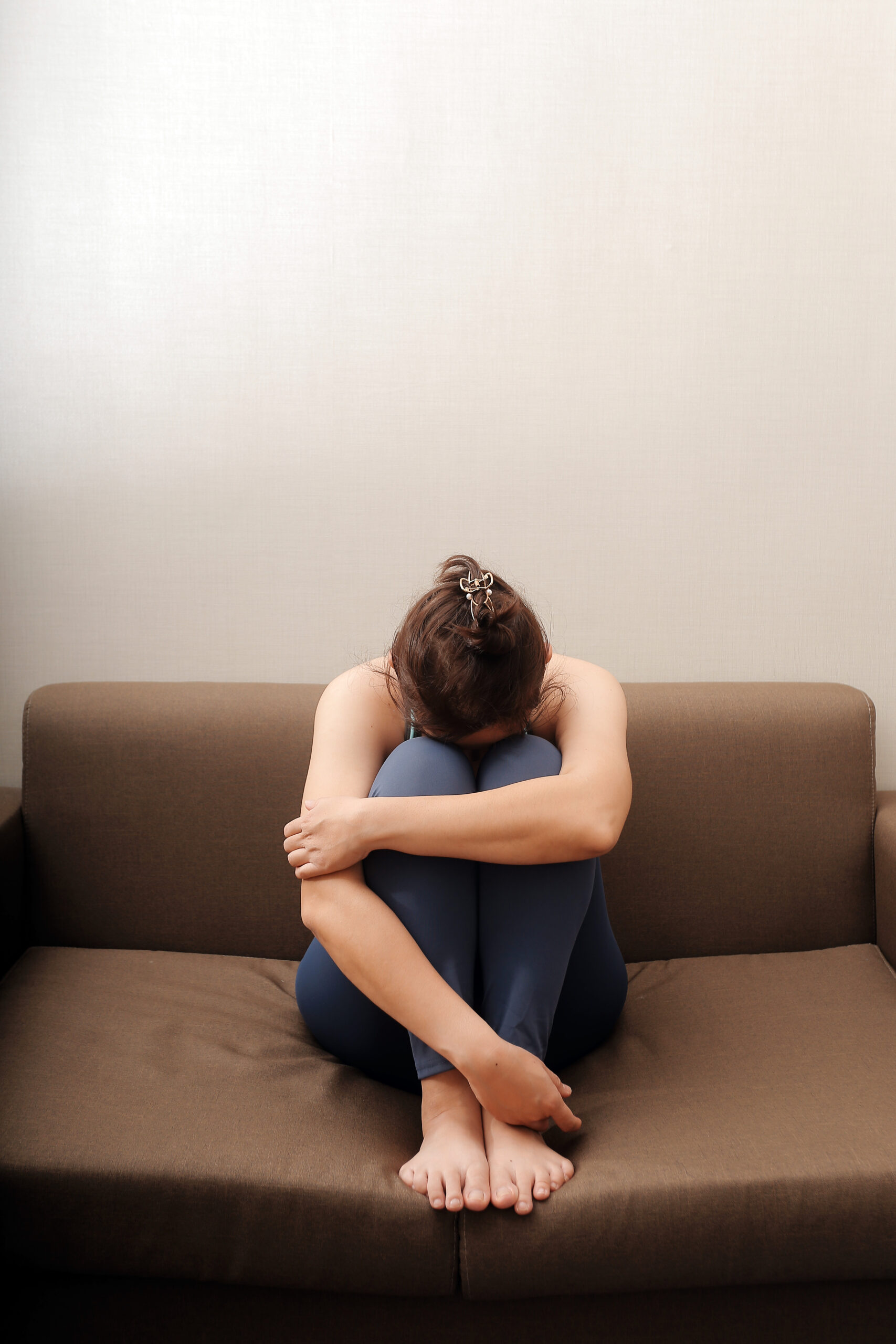 Trauma Therapy in South Carolina Sad, unhappy. Alone asian young woman, girl expression face thin