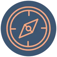 orange image of a compass on a blue background