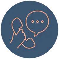 orange image of a a phone and word bubble on a blue background