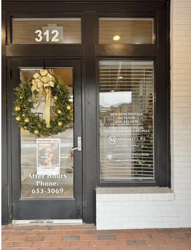 Exterior entrance of 312 S Front St in New Bern NC where Renewed Wellness Counseling is located.