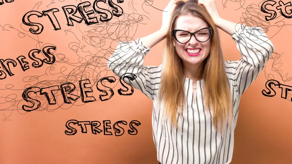 visual representation of stress and overwhelm with racing thoughts and mental fatigue